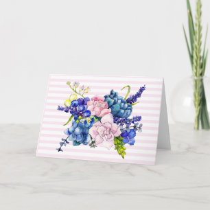 Blume mit rosa und blauen Wasserfarben Karte