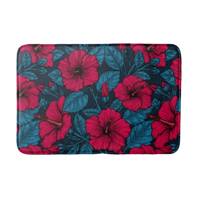 Blume mit rotem Hibiskus Badematte (Vorderseite)