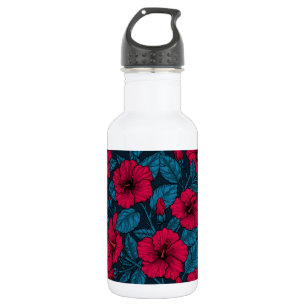 Blume mit rotem Hibiskus Edelstahlflasche