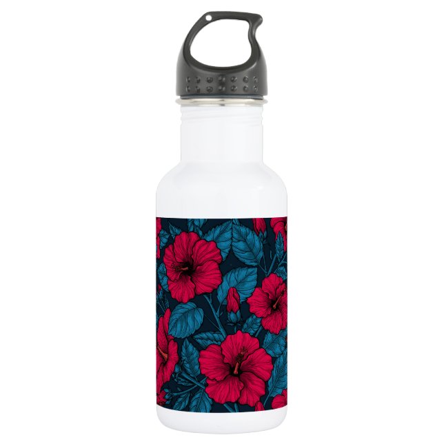 Blume mit rotem Hibiskus Edelstahlflasche (Vorderseite)