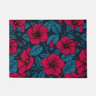 Blume mit rotem Hibiskus Fußmatte
