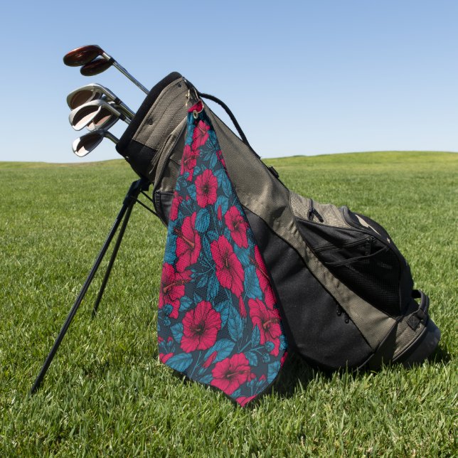 Blume mit rotem Hibiskus Golfhandtuch (Gras)