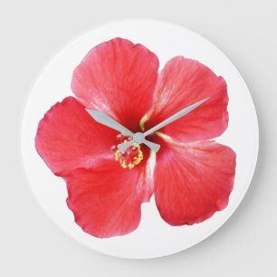 Blume mit rotem Hibiskus Große Wanduhr