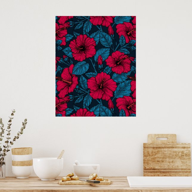 Blume mit rotem Hibiskus Poster (Küche)