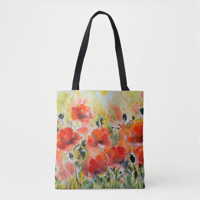 Blume mit rotem Mohn mit Wasserfarbe. Blume Tasche (Vorderseite)