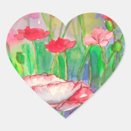 Blume mit rotem Wasserfarbe Herz-Aufkleber