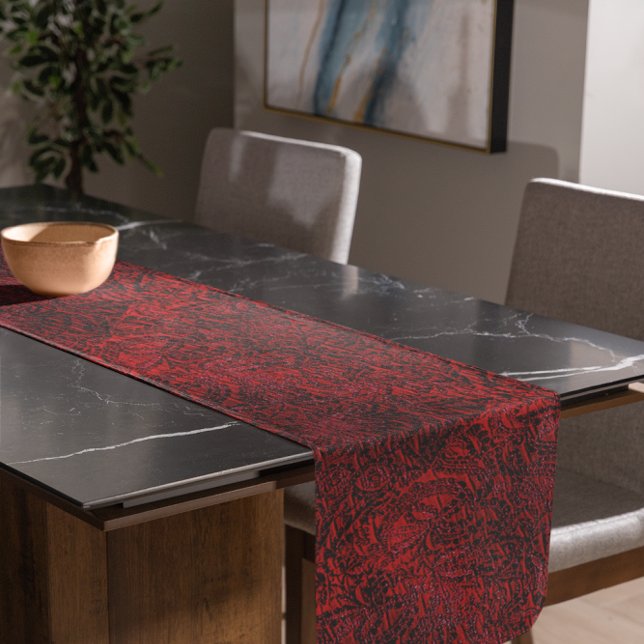 Blume mit roter Decoration Kurzer Tischläufer (Red Decorative Flower Fabric Design Tablecloth)