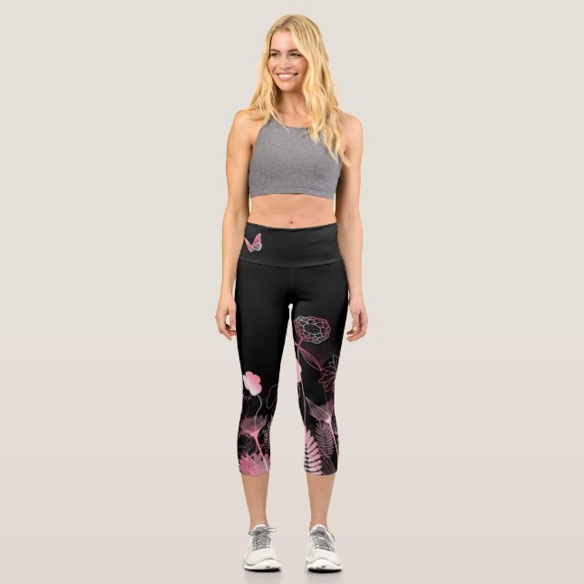 Blume mit Schmetterlingen Capri Leggings (Vorderseite)