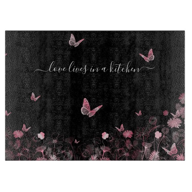 Blume mit Schmetterlingen  Schneidebrett (Vorderseite)