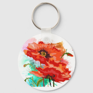 Blume mit schönem rotem Mohn Button-Schlüsselanh Schlüsselanhänger