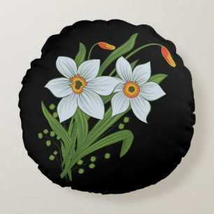 Blume mit schwarzem Hintergrund Rundes Kissen
