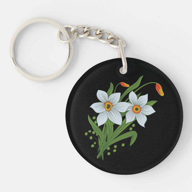 Blume mit schwarzem Hintergrund Schlüsselanhänger (Vorderseite)