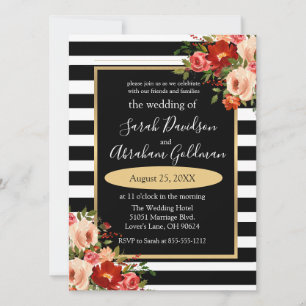 Blume mit schwarzem und weißem Streifen, Rose Hoch Einladung