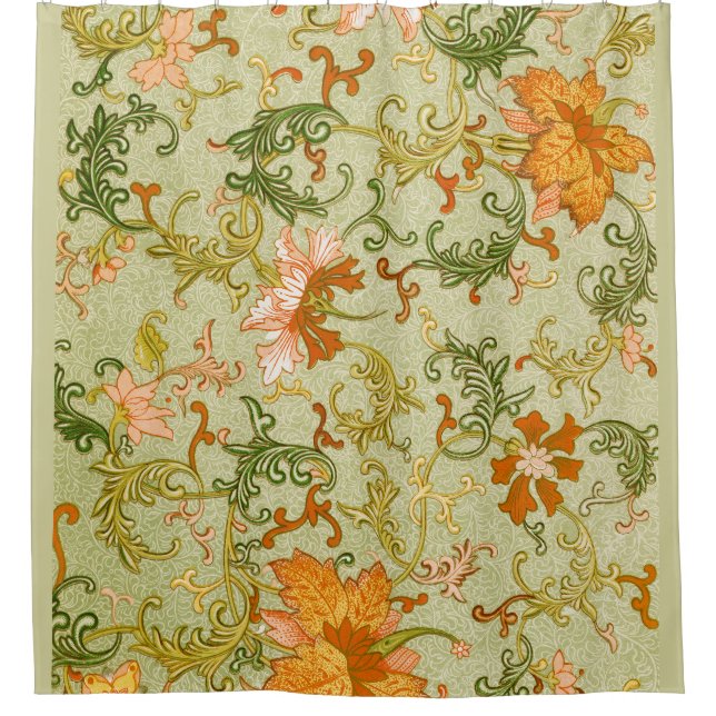 Blume mit Vintagen chinesischen Zierschriften Duschvorhang (Vorderseite)