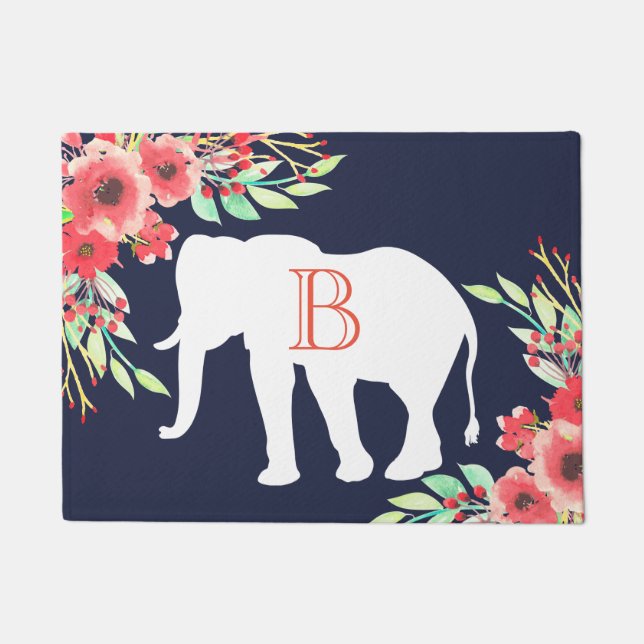 Blume mit weißem Elephant | PERSONALISIERT Fußmatte (Vorderseite)
