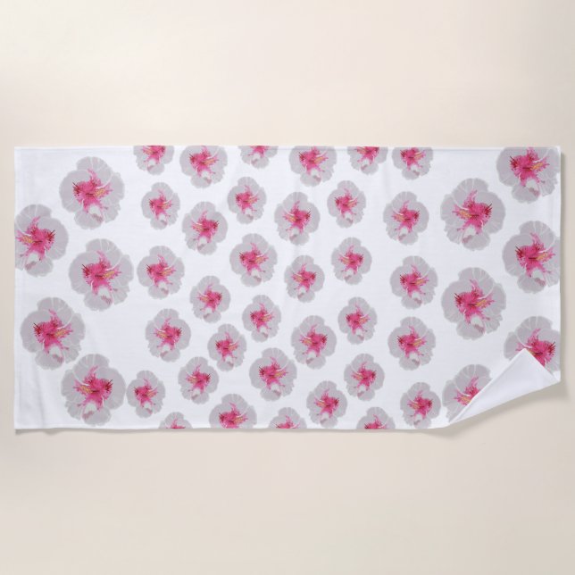 Blume mit weißem Hibiskus Strandtuch (Vorderseite)