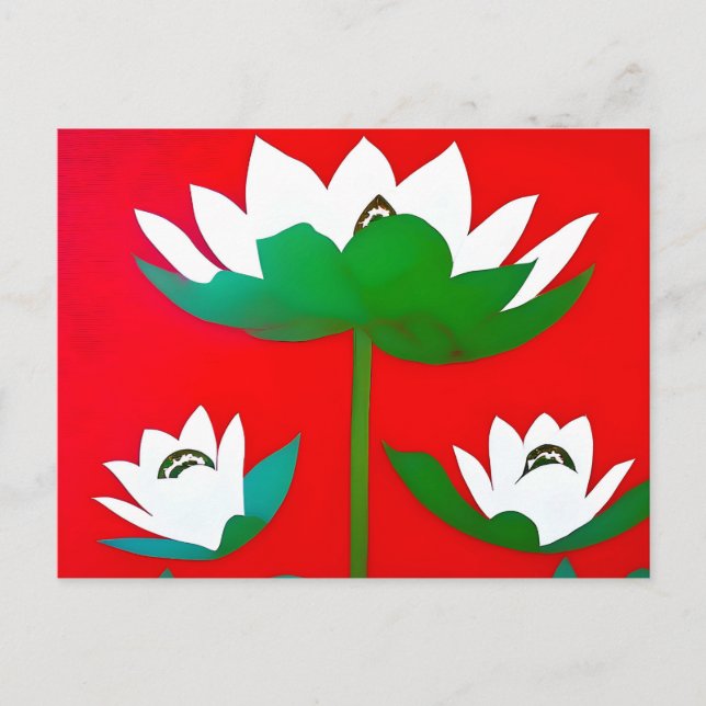 Blume mit weißem Lotus auf rotem Hintergrund Postkarte (Vorderseite)
