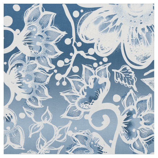 Blume mit weißem und klassischem Blue Boho Stoff (Nahaufnahme)