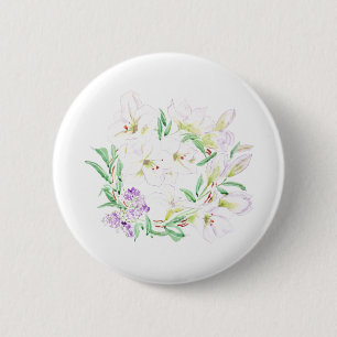 Blume mit weißer Lilie, Aquarellmalerei Button