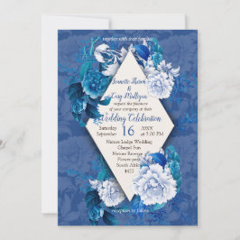 Blume mit weißer Rose auf blauem Musterpapier Einladung