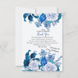 Blume mit weißer Rose auf blauem Musterpapier RSVP Karte
