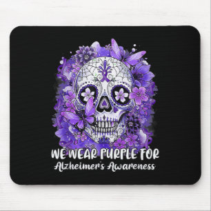 Blume mit Zuckerschädel trägt Lila Ribbon Alzheime Mousepad