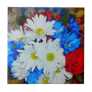 Blume Mix Tile mit hellweißem und blauem Daisy Fliese