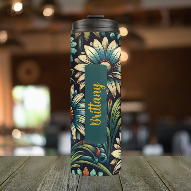 Blume Monat April Personalisiert Thermosbecher (Personalized 20 oz thermal tumbler with birth flower Daisy for the month of April)
