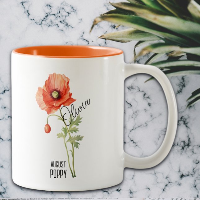 Blume Monat August Mohnname Zweifarbige Tasse (Von Creator hochgeladen)