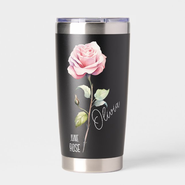 Blume Monat Juni Rose Name Black Thermobecher (Vorderseite)
