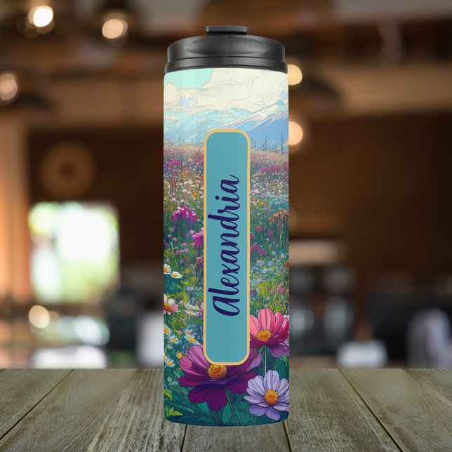 Blume Monat September Aster Personalisiert Thermosbecher (Personalized 20 oz Thermal Tumbler With Birth Flower Aster Design for the Month of September.)