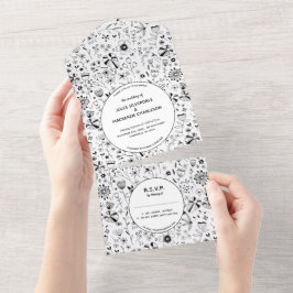 Blume Monochrome Moderne Hochzeit All In One Einladung