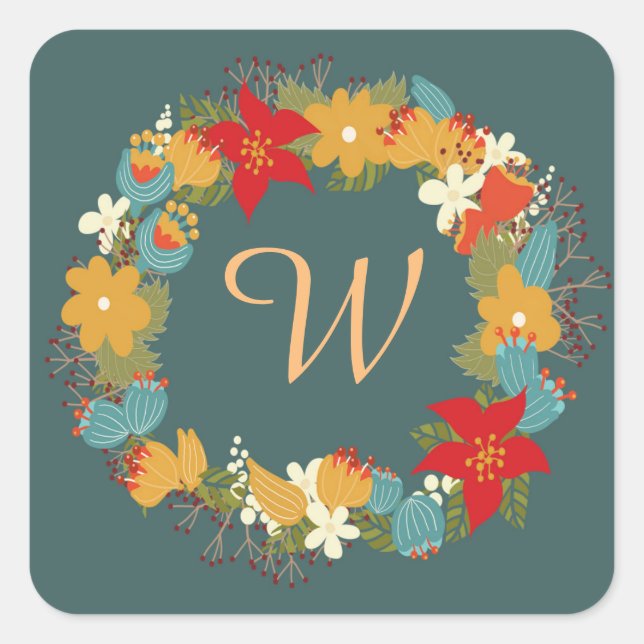 Blume Monogram Square Stickers, glänzend Quadratischer Aufkleber (Vorderseite)