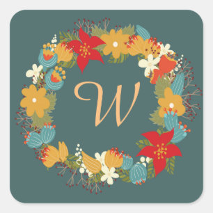 Blume Monogram Square Stickers, glänzend Quadratischer Aufkleber