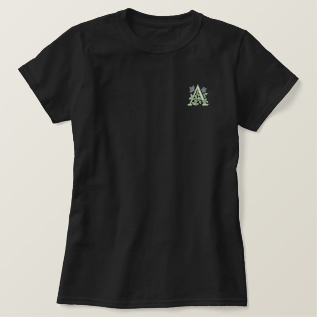 Blume Monogramm Initial A Besticktes T-Shirt (Design vorne)