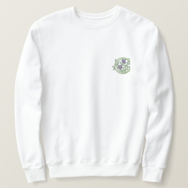 Blume Monogramm Initial G Besticktes Sweatshirt (Design vorne)