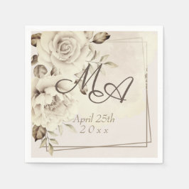 Blume Monogramm Rustikales Weißrosenpapier Serviette