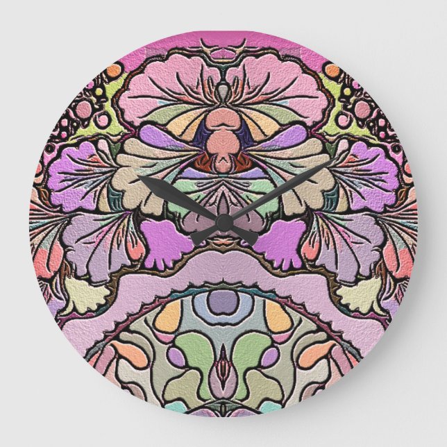 Blume Mosaik rosa Pansy floralelegant Große Wanduhr (Vorderseite)