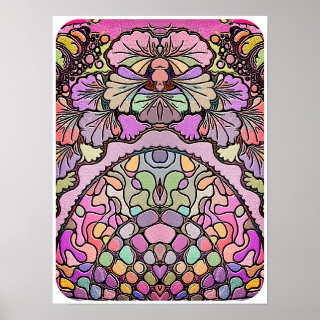 Blume Mosaik rosa Pansy floralelegant Vintag Poster (Vorne)