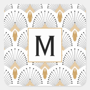 Blume Motif: Schwarz-Weiß-Deco-Deco Quadratischer Aufkleber