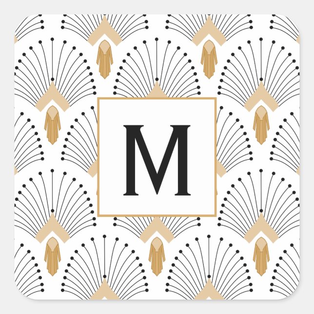 Blume Motif: Schwarz-Weiß-Deco-Deco Quadratischer Aufkleber (Vorderseite)