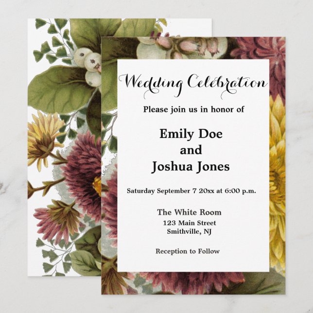 Blume Mum Floral Einladung (Vorne/Hinten)