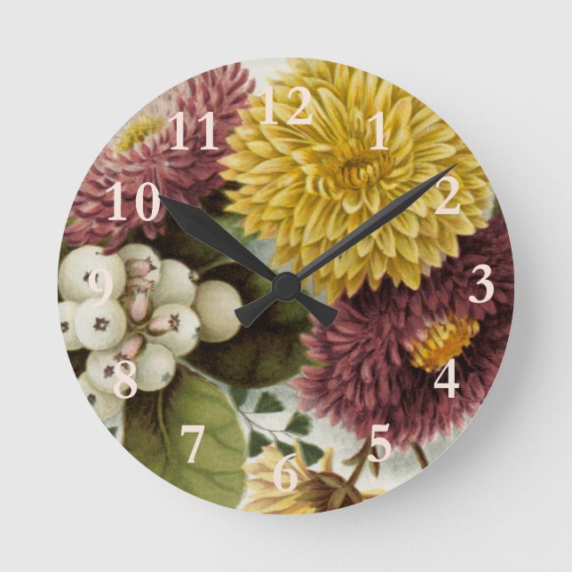 Blume Mum Floral Runde Wanduhr (Vorderseite)