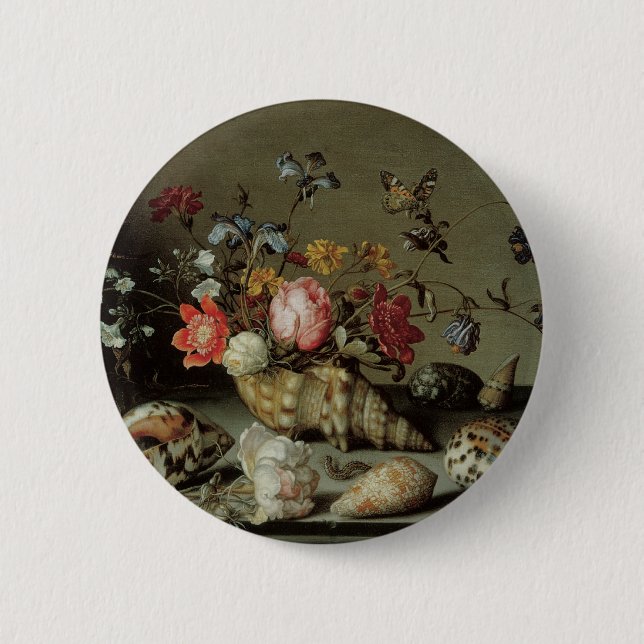 Blume, Muscheln und Insekten Balthasar van der Ast Button (Vorderseite)