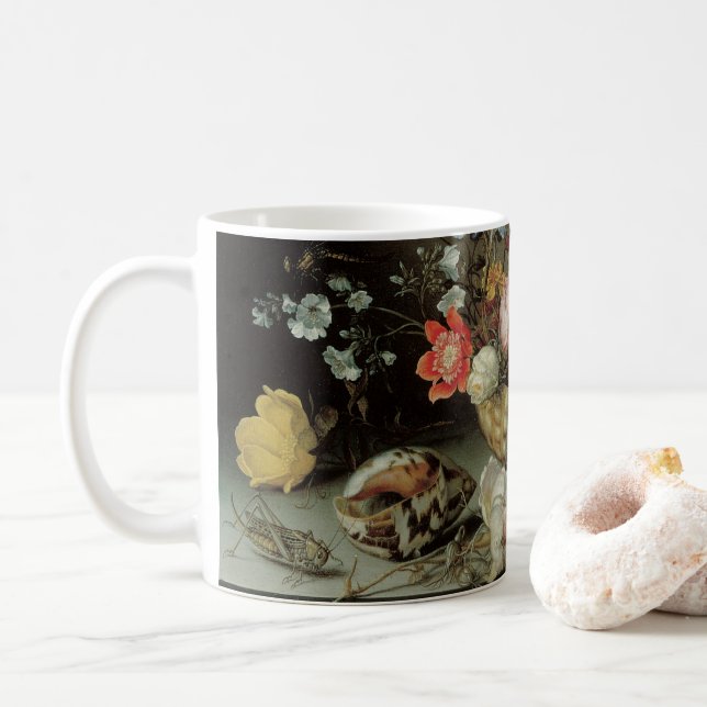 Blume, Muscheln und Insekten Balthasar van der Ast Kaffeetasse (Mit Donut)
