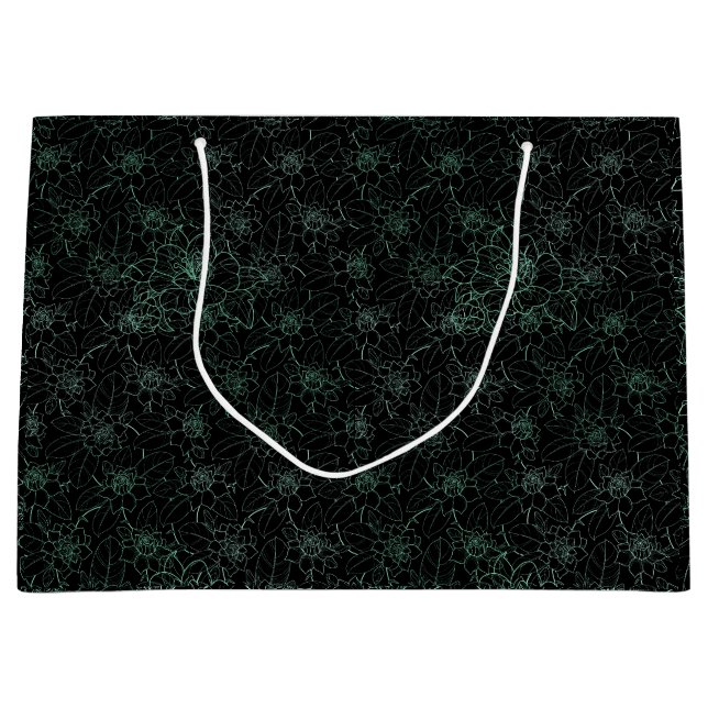 Blume Muster 2 Töne 02.b.Schwarze BG Große Geschenktüte (Vorderseite)