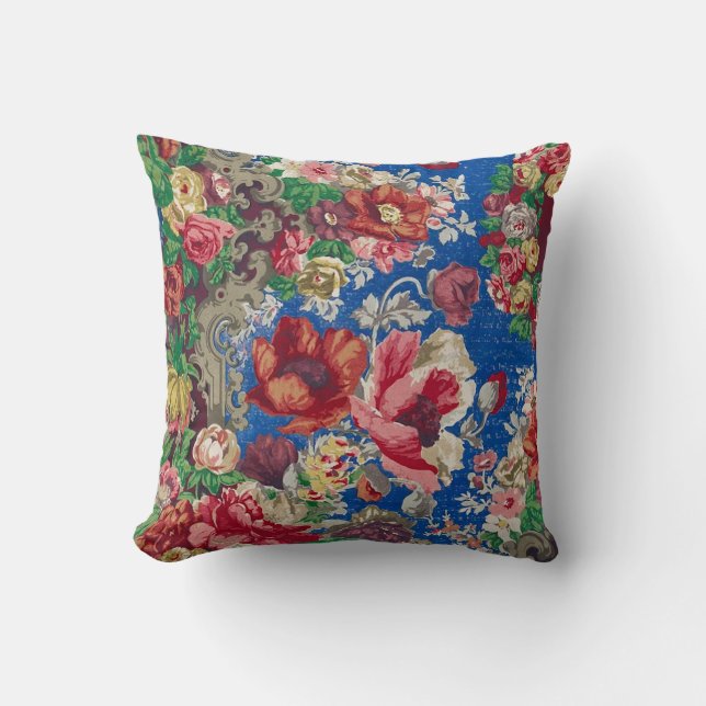 Blume Muster aus dem 19. Jahrhundert Antique Blue  Kissen (Vorderseite)