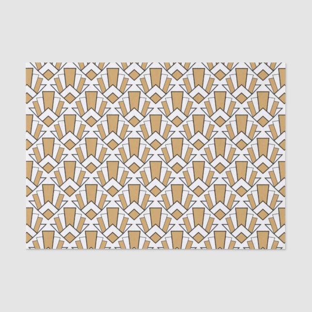 Blume-Muster aus Gold, Schwarz und Weiß Deco Seidenpapier (Vorderseite)