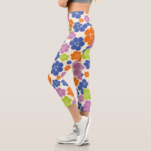 Blume Muster - Blau, orange, Lila, grün Capri Leggings