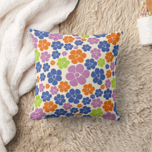 Blume Muster - Blau, orange, Lila, grün Kissen
